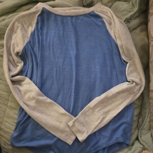 SO Women's Two-Tone Blue and Cream Sweater